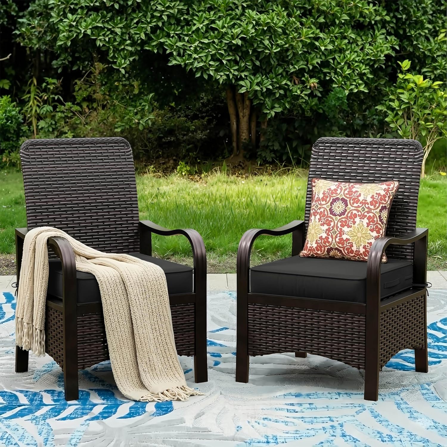 Outdoor Chair Cushions Patio Funiture Chair Seat Cushion 17 L X 16 W X 3 H Waterproof & Fade Resistant Square Sofa Couch Chair Pads with Non-Slip Bottom &Handle & Adjustable Straps Set of 2