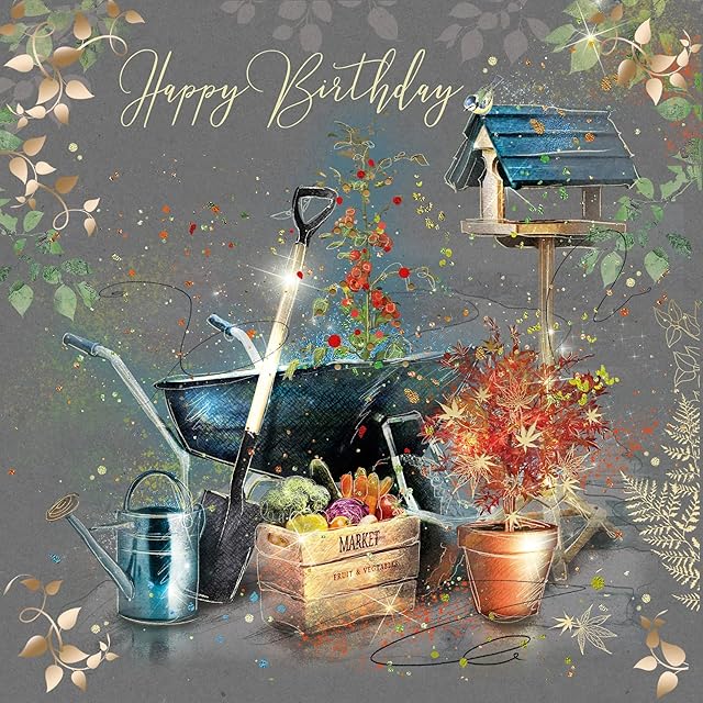 Gardening Grayson Male Luxury Birthday Gold Foil Finish and Gold Envelope - Quality Cards