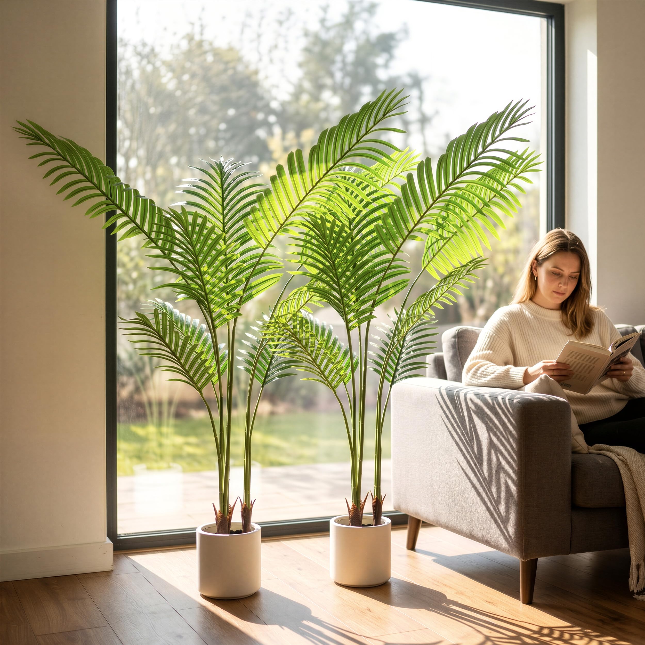 BEAUTYPEAK Palm Plant Kunstpflanze 120cm, Künstliche Pflanze 2 Stück | Langlebig und Formstabil Künstliche Pflanzen, Zimmerpflanze Deko für Wohnzimmer Balkon, Büro, Flur, Fake Plants Wie Echt