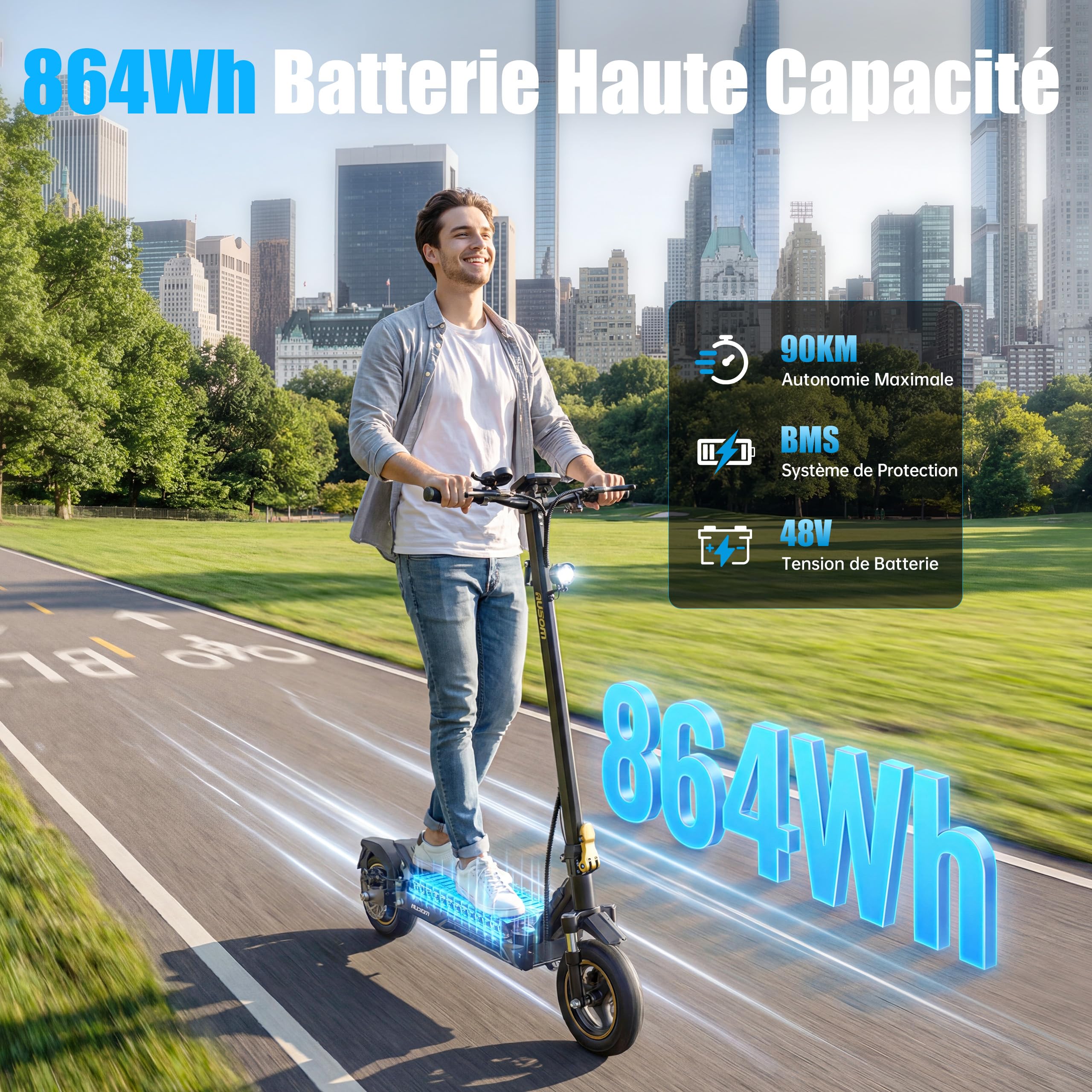 Ausom K20/K20 Pro Trottinette Électrique Adulte, 70KM/90KM Autonomie, Pliable avec Suspension ShocFree, 10" Pneus trorinette électrique Puissant, 48V Batterie Grande Capacité