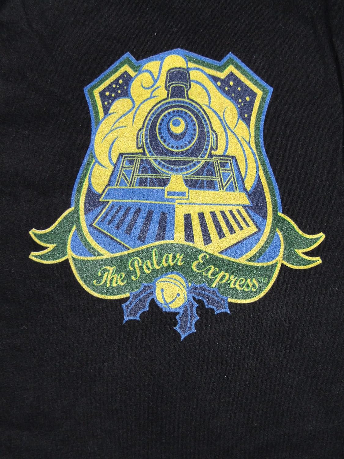 The Polar Express Train Front Crest With Green Ribbon and Bell Men's Black Graphic Sleep Pajama Pants