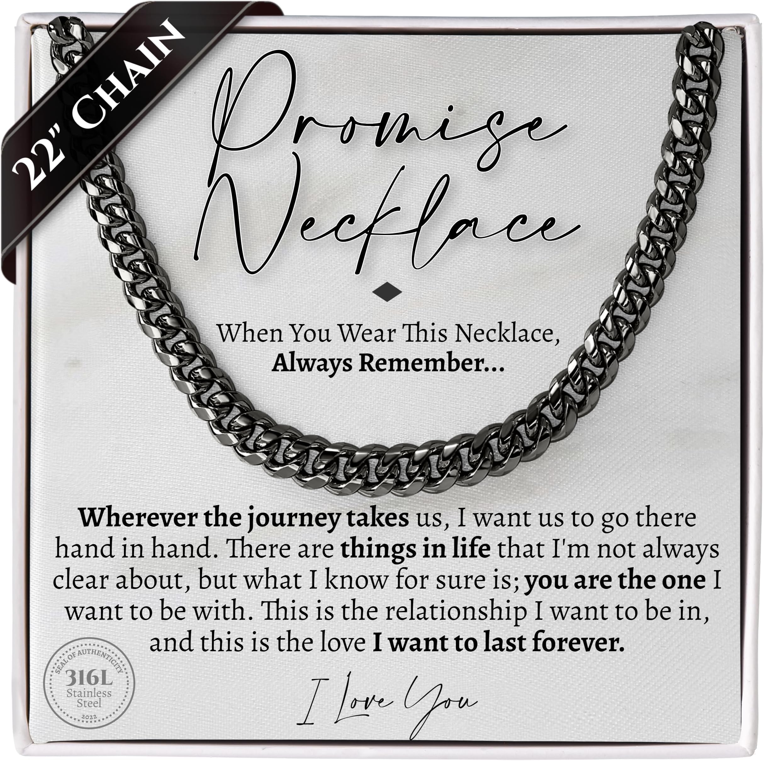 Promise Cuban Chain Necklace for Him, 7mm Thick, Sentimental Gift for Him, BF Gift for Birthday, Gift Ideas for Boyfriend