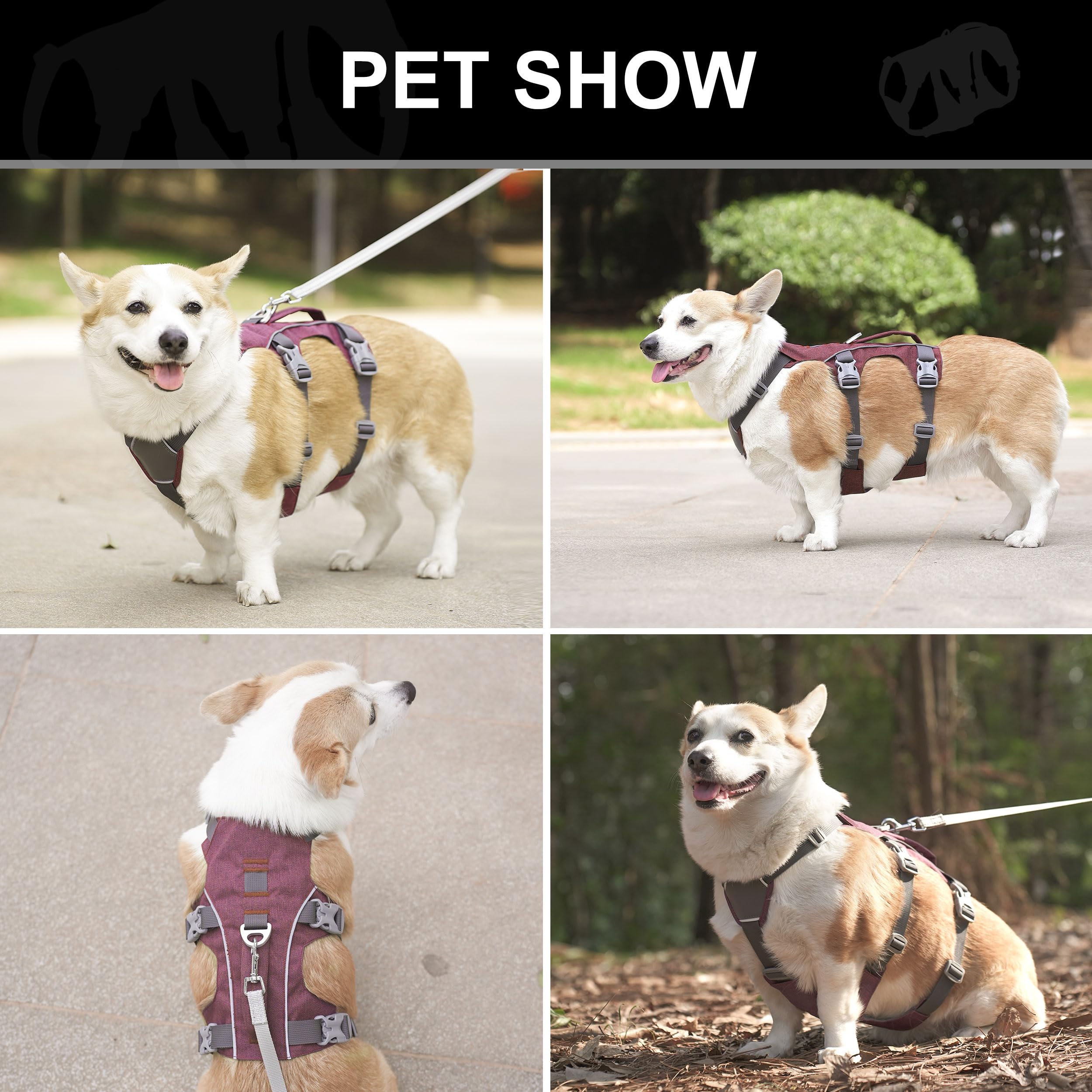 Arnés para perro de tamaño mediano a prueba de escape con asa, chaleco reflectante para perro, arnés transpirable y suave de cuerpo completo para mascotas, para caminar, entrenar (rojo, M)