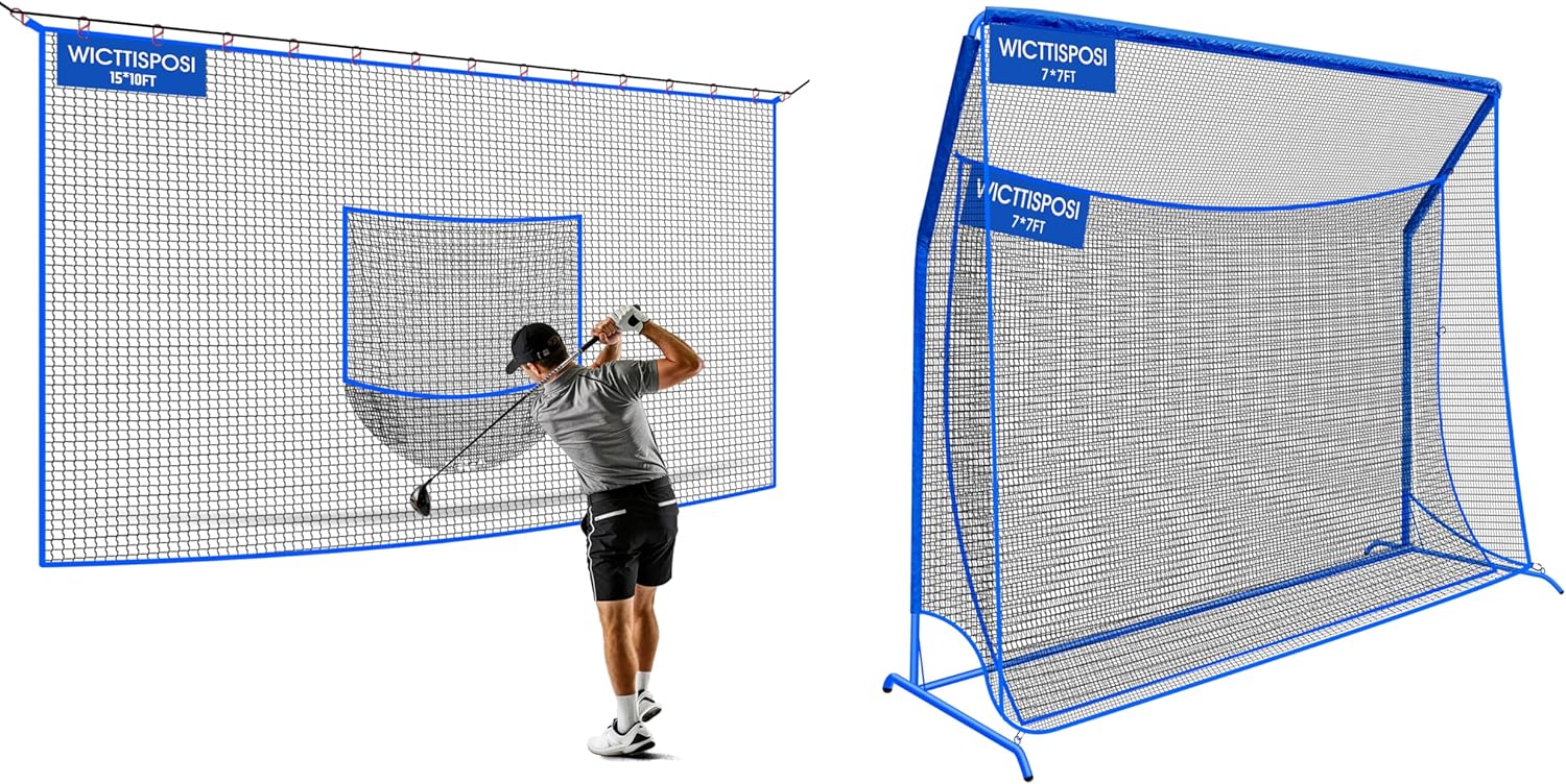 7x7ft Golf Hitting Net System with 15x10ft Golf Net with Target Pocket