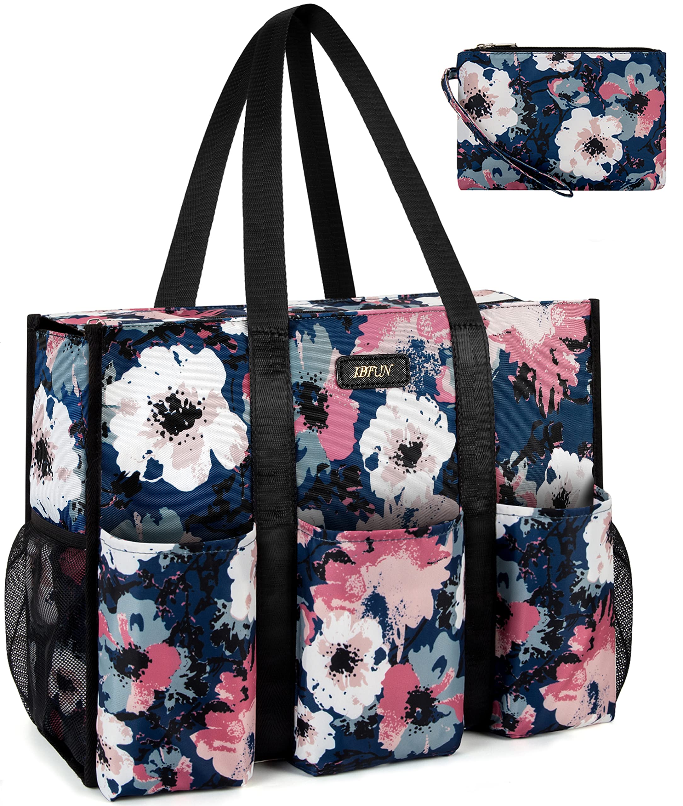 IBFUN Utility Tote Bag with 24 Pockets, Large Teacher Travel Tote for Women | Large Work Tote Bag 2pcs with Zipper for Travel Daily School Teacher Nurse, Large Lightweight Laptop Shoulder Bag Handbag