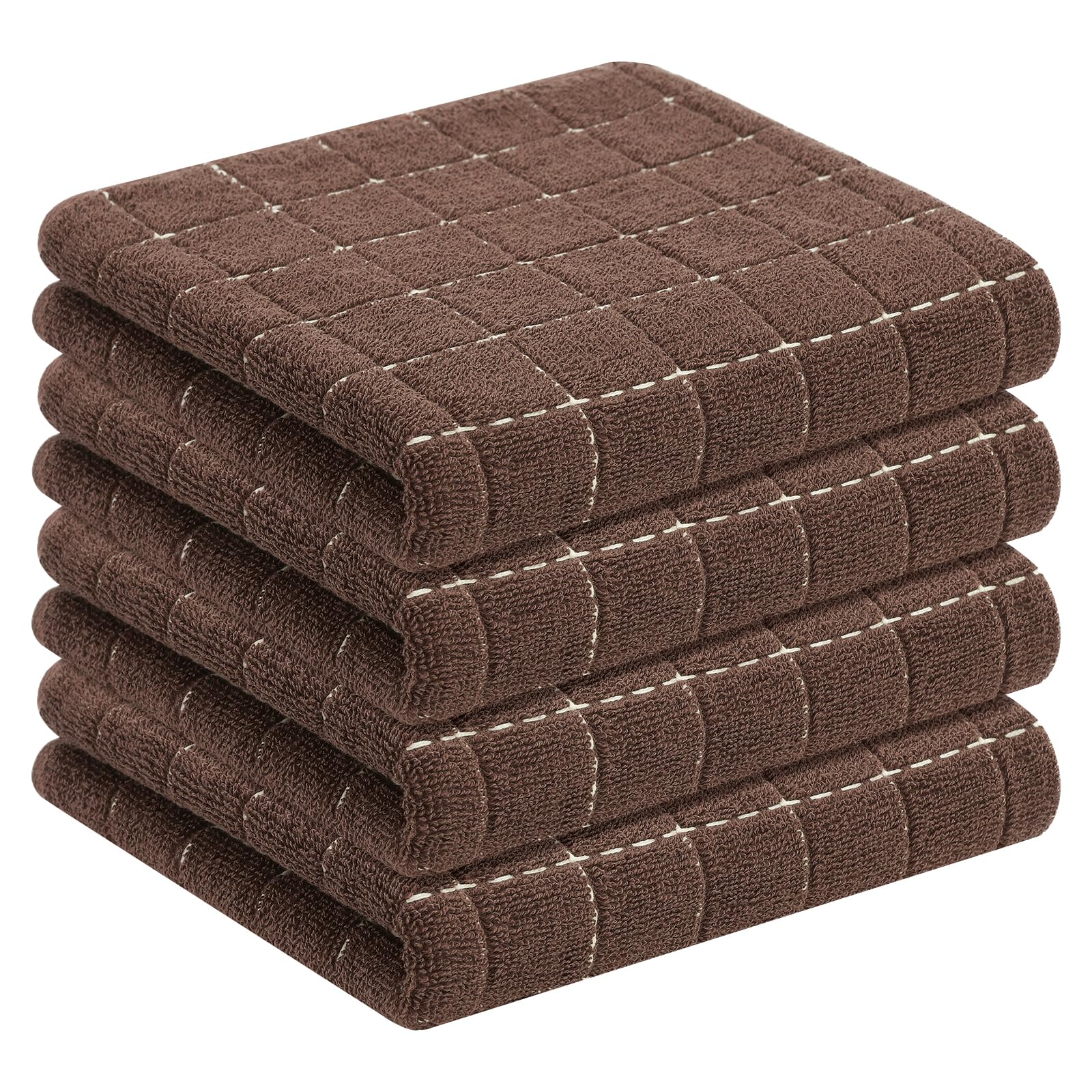 Homaxy 100% Cotton Terry Kitchen Towels, 4 Pack, Brown | Ultra Soft and Absorbent Dish Towels for Kitchen, Suitable for Drying and Washing Dishes