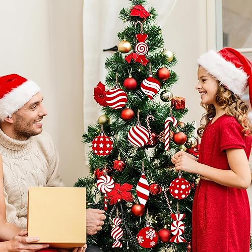 Miniatura 6 de Juego de adornos de piruletas de caramelo de Navidad - 24 piezas para decoración del árbol de Navidad, colgantes de madera de bola de bastón de