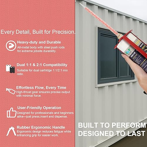 Miniatura 4 de Pistola epoxi aplicador de cartucho doble 450mL600mL22.0 fl oz, relación manual 11 y 21, dispensador adhesivo de 2 partes de alto empuje para epoxi,