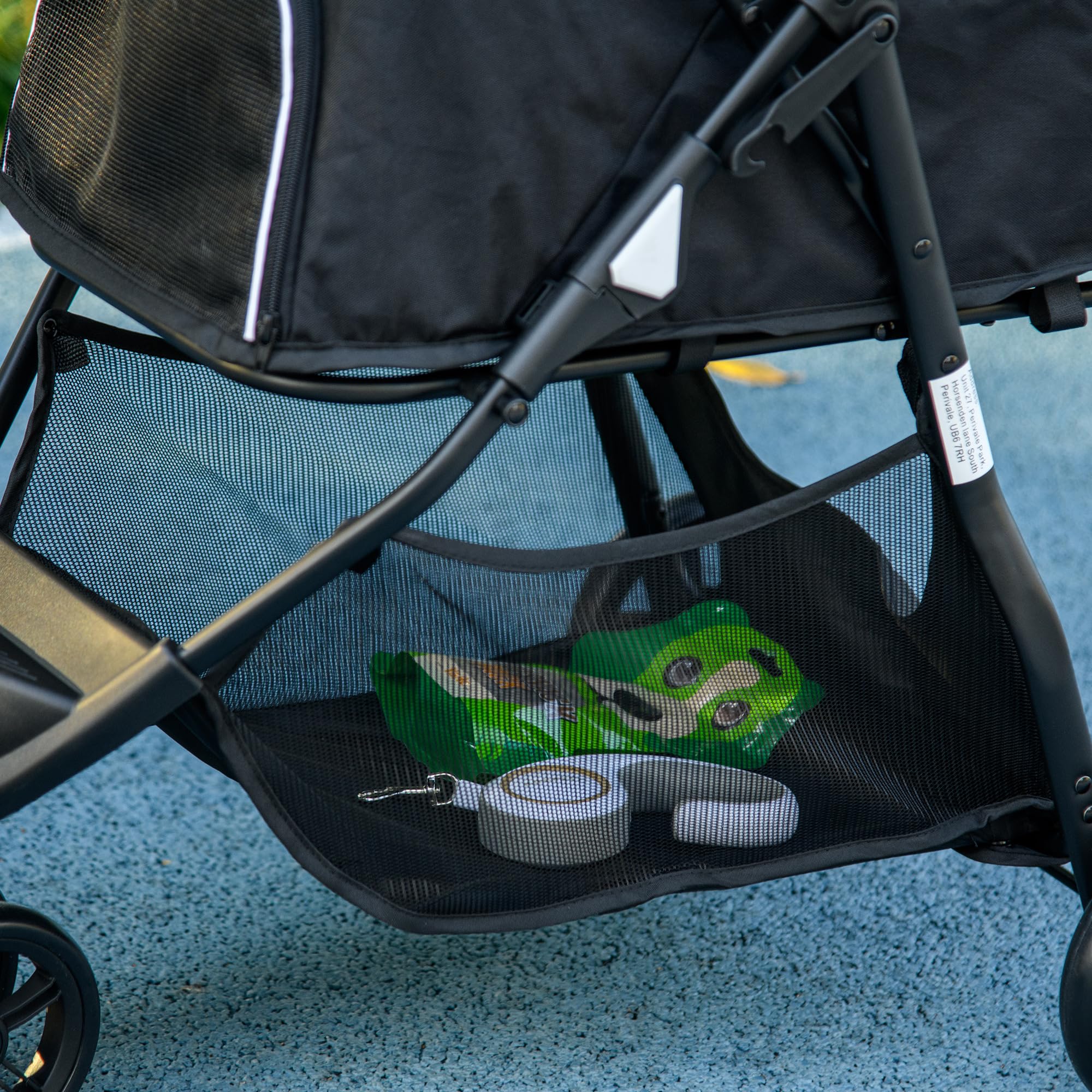 PawHut Carrito para Perros Plegable Carrito para Perros Pequeños con Cubierta para Lluvia Ventana de Malla Cesta y 2 Ruedas Universales Carga 15 kg 80,5x51,5x100 cm Caqui