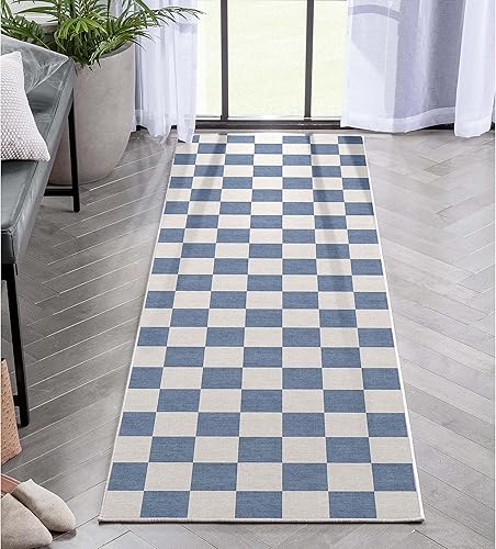 Miniatura 7 de Well Woven Apollo Flatwoven Modern Squares - Alfombra de pasillo azul de 2 x 5 pies