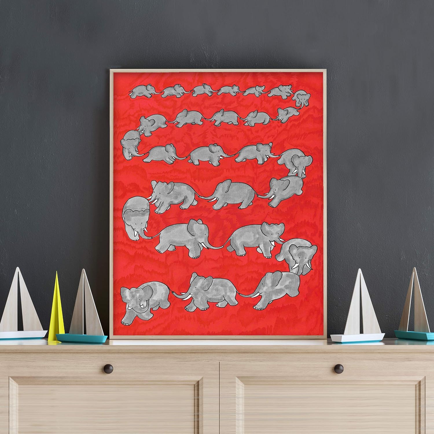 Tails to Trunks, Vintage Babar Print - Baby Nursery Wall Art, Babar The Elephant Decor, Gender Neutral Kids Room Art (Unframed 8x10 Inch)