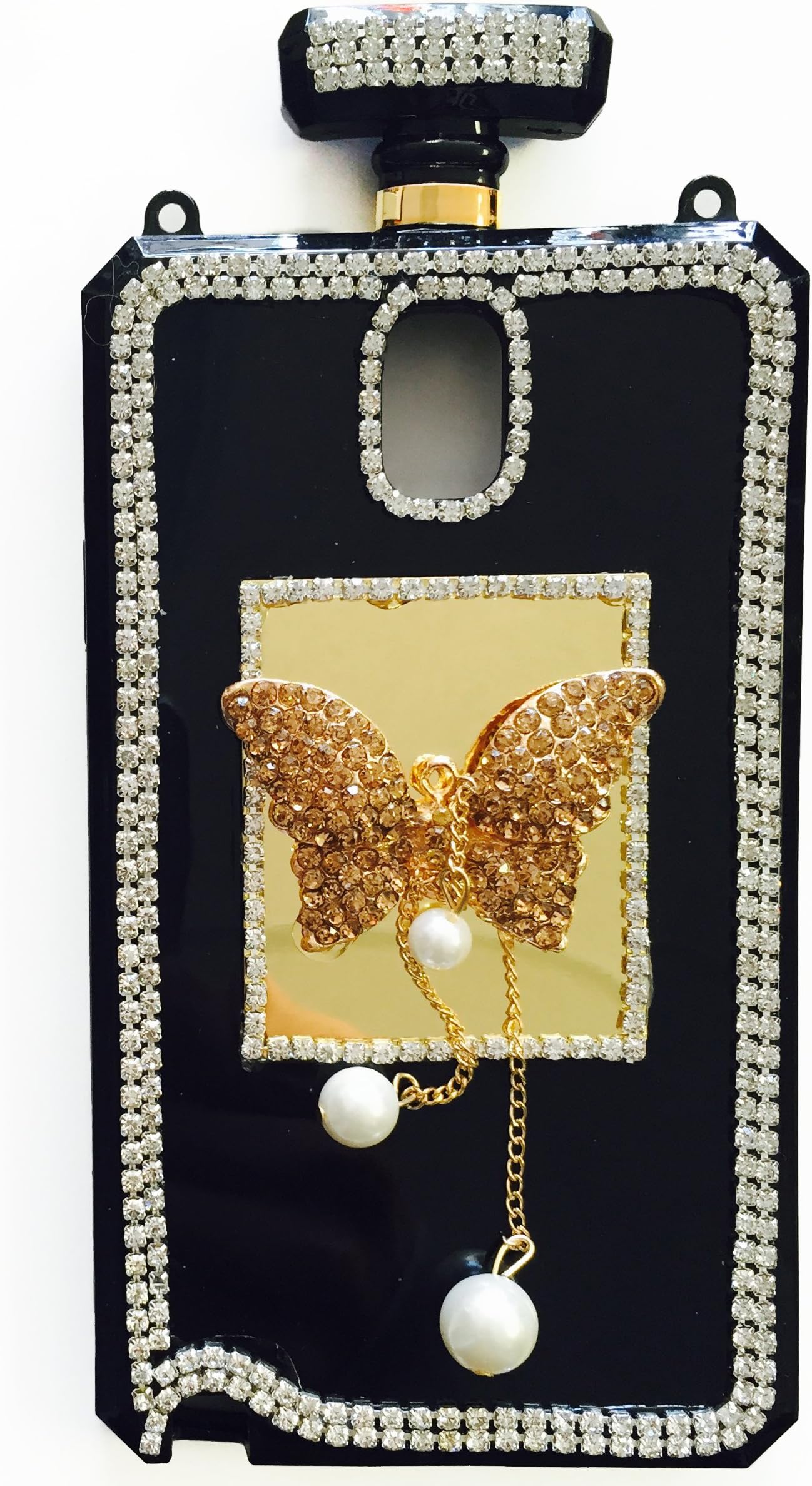 Stylish Crystal Diamond Rhinestones 3D Luxury Shining Butterfly Perfume Bottle Phone Case with Gold/Black Leather Chain (NOTE 4 Gold/Gold)