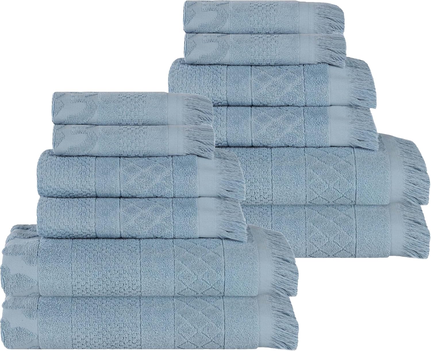 Superior Cotton 12 Piece Towel Set, Quick Dry, Bathroom Essentials, Shower, Spa, Luxury Plush Soft Absorbent Towels, Includes 4 Bath, 4 Hand, 4 Washcloth/Face Towels, Rolla Collection, Blue