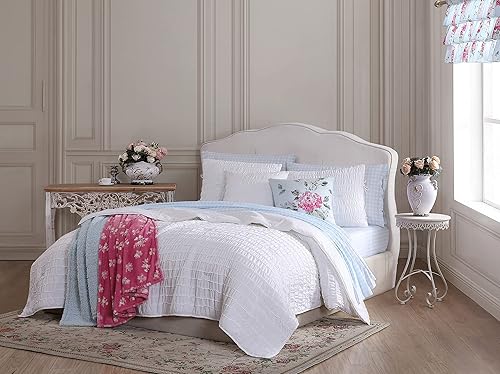 Shabby Chic - Juego de edredón tamaño Queen, ropa de cama reversible de algodón con fundas a juego, decoración del hogar bellamente fruncida para