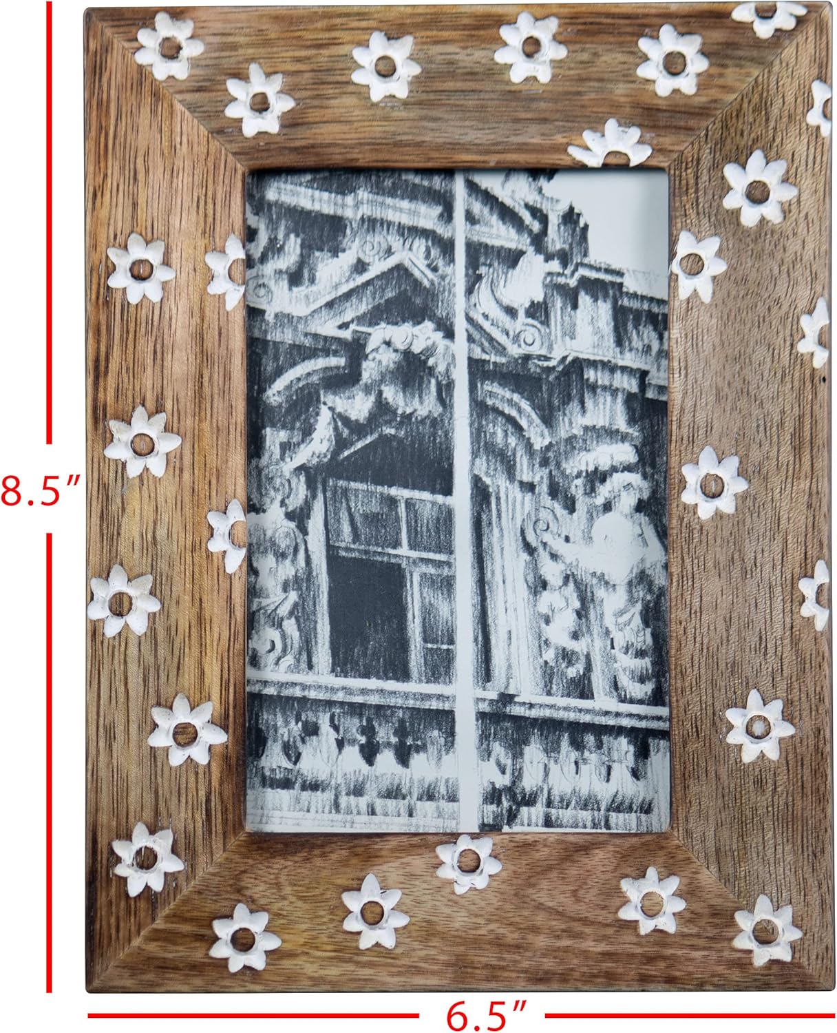 Foreside Home & Garden White Flower Pattern 4x6 Inch Wood Decorative Picture Frame