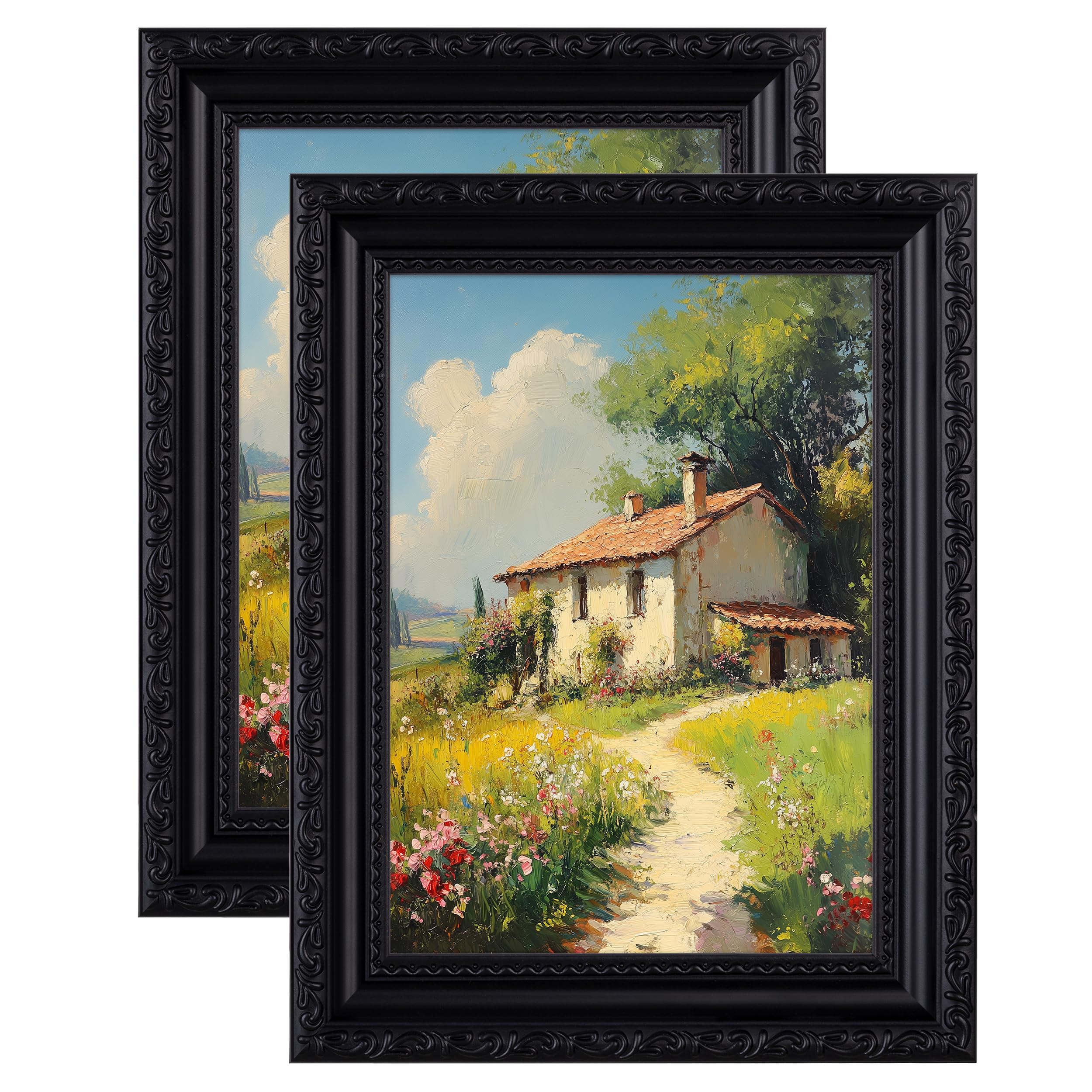 eletecpro 5x7 Vintage Picture Frame, Glass Cover, Black, 2-Pack