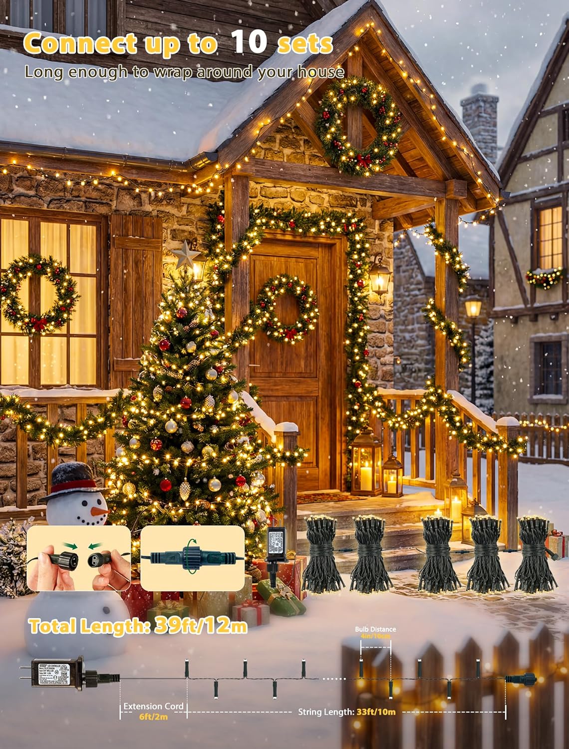 MYGOTO 33FT 100 LEDs String Lights,Green Wire Waterproof Fairy Lights 8 Modes 30V Plug in Xmas Light for Home, Garden, Wedding, Party, Christmas Decoration Indoor Outdoor (Warm White) - Image 2