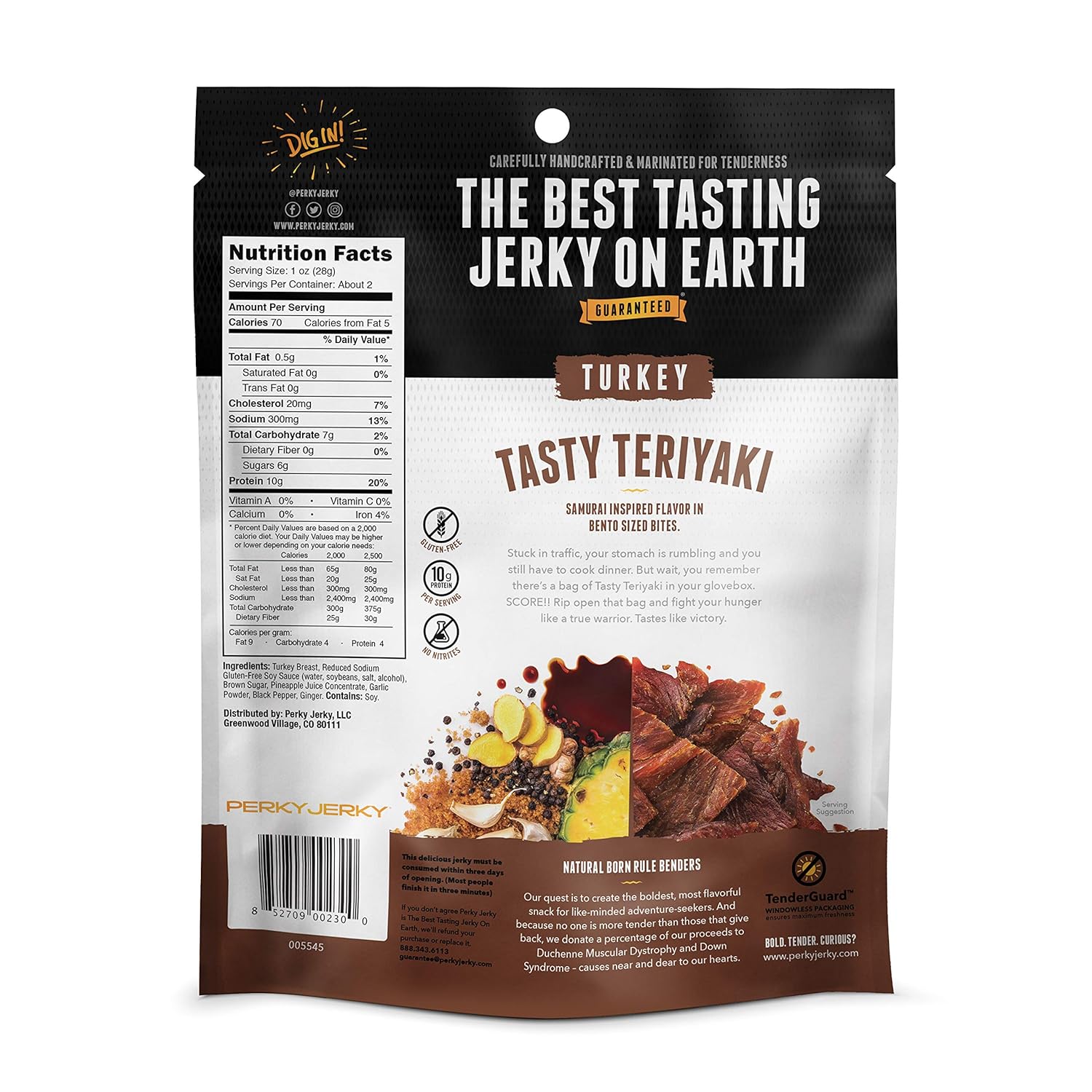 Perky Jerky Tasty Teriyaki Turkey Jerky, 2.2oz (Pack of 12) - Low Sodium - 10g Protein per Serving - Low Fat - 100% U.S. Sourced - Tender Texture TURKEY - Teriyaki, 26.4 Ounce