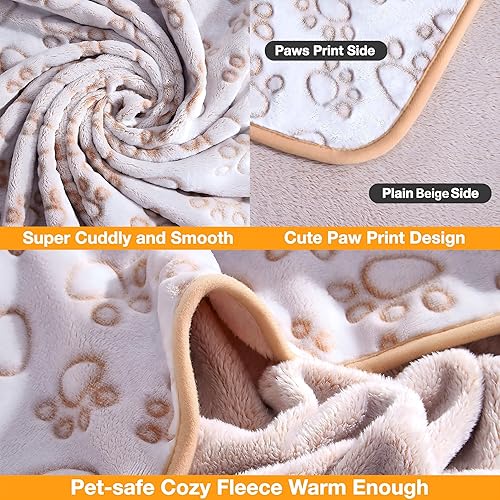 Miniatura 3 de Stuffed Manta suave de alta calidad para perro, con franela gris con bonito estampado de patas (beige, 24 x 32 pulgadas (paquete de 1)