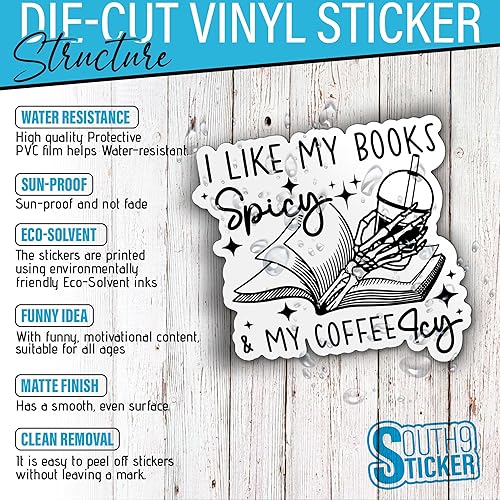 Miniatura 4 de (3 unidades) - Calcomanías con texto en inglés "I Like My Books" Spicy and My Coffee ICY, divertidas calcomanías de esqueleto para amantes de los