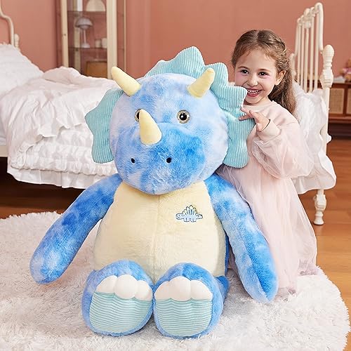 Miniatura 5 de IKASA Peluche Gigante de Triceratops, Juguetes de Dinosaurio de 30" de Tamaño Grande, Juguetes Blandos Jumbo, Peluche Grande Lindo y Esponjoso