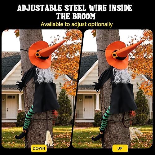 Miniatura 7 de POPGIFTU Decoración de Halloween de bruja grande de 63 pulgadas  Accesorio de árbol de bruja voladora al aire libre para patio, jardín, césped,