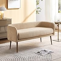 ForshareKC Beige Bedroom Bench with Low Backrest, Armrests & Sturdy Metal Frame - Upholstered Entryway Seating