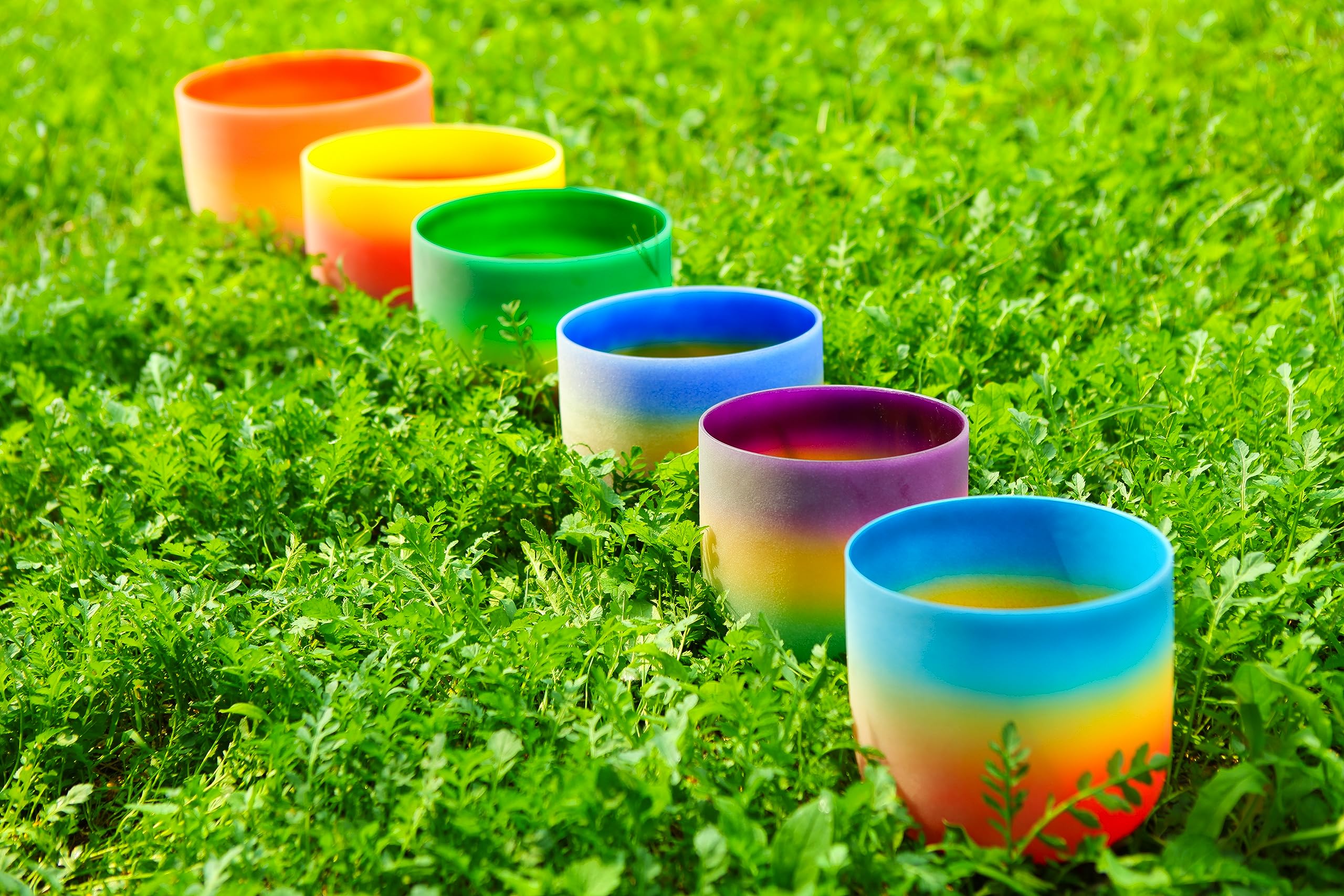 KVKA Set di ciotole sonore di cristallo, 7 – 12 pollici, 432 Hz, colori arcobaleno, al quarzo, Chakra, Sound Healing, per yoga, meditazione, rilassamento, antistress con borsa per il trasporto