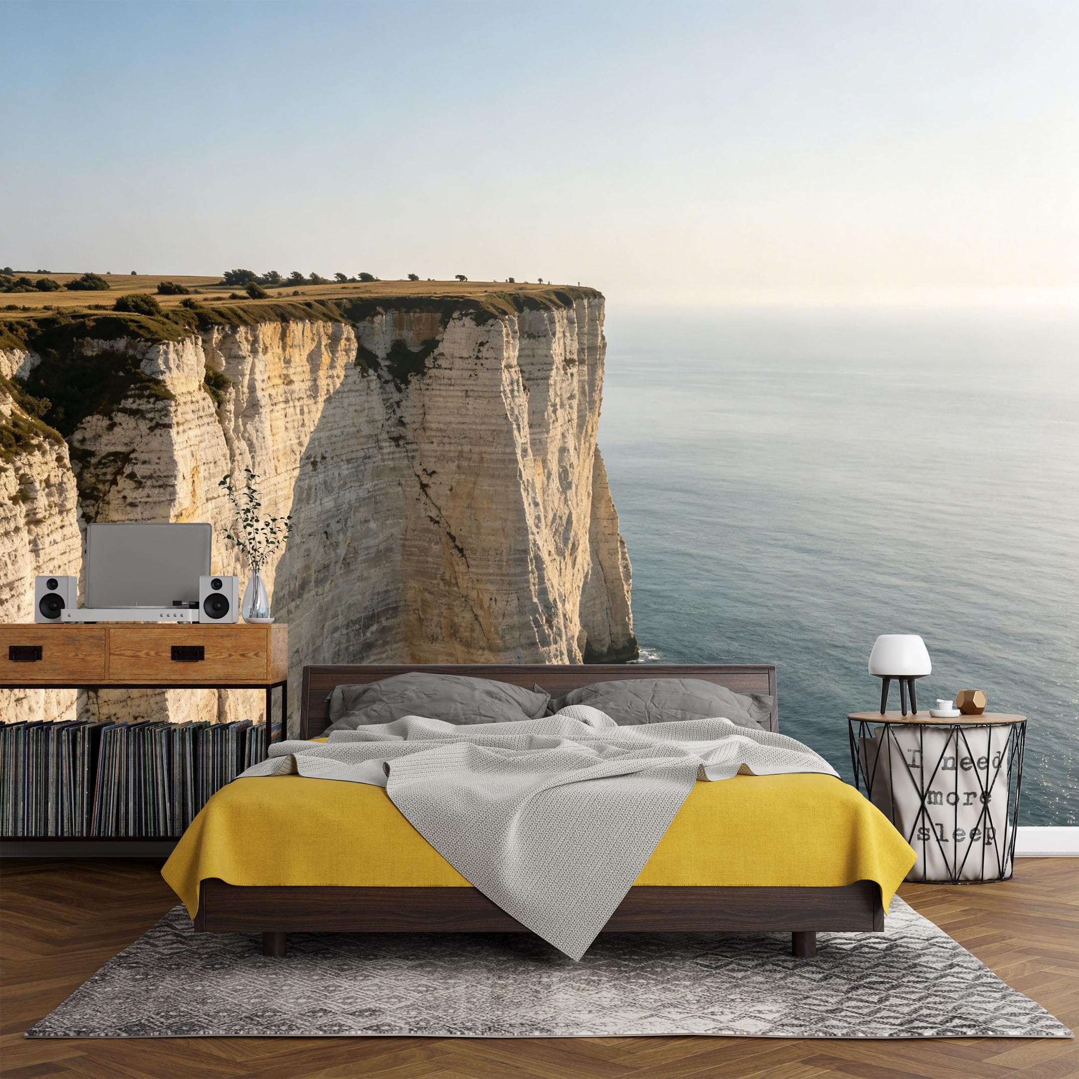 Custom Size Wall Mural， Coastal Cliff Sea Horizon Ocean View Landscape，SelfAdhesive Art Prints wall Fabric (No PVC) Removable Wallpaper Living Room Decor