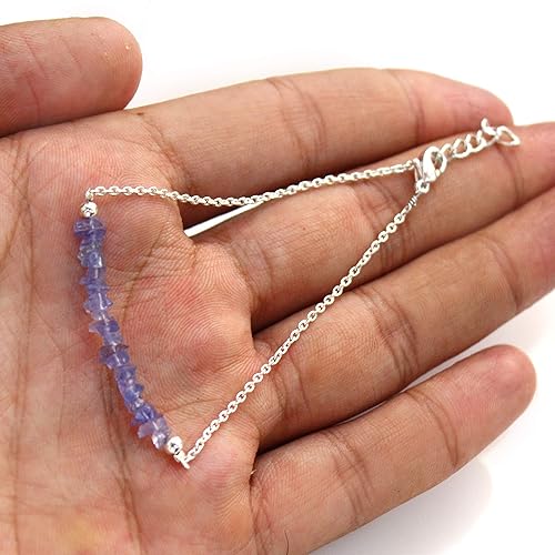 Miniatura 4 de Gempires Natural Tanzanite Chips Bar Bracelet, December Birthstone, Energy Healing Crystals, Gift for Her, Gemstone Jewelry 8 inch (Tanzanite)