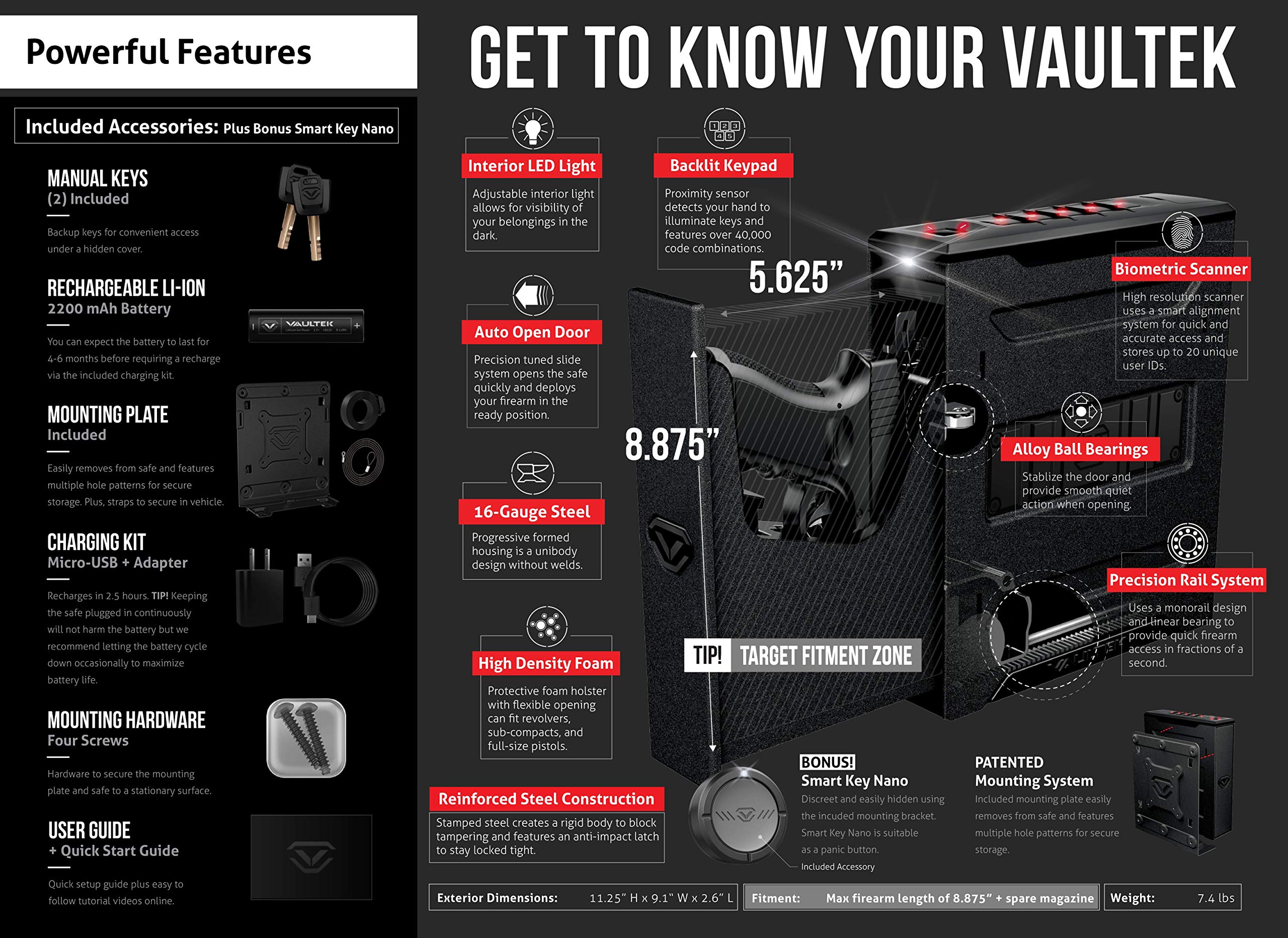 VAULTEK Slider Series Rugged Smart Handgun Safe Quick AutoOpen Sliding