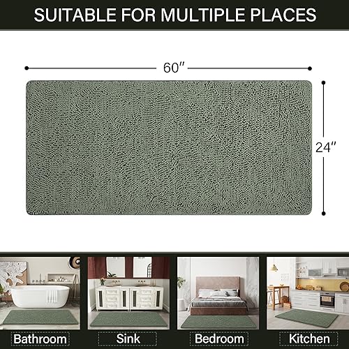 Miniatura 2 de LOCHAS - Tapete de lujo, peludo, lavable, antideslizante y absorbente, para baño o ducha, afelpado, de felpilla, suave, 24 x 60 pulgadas, verde