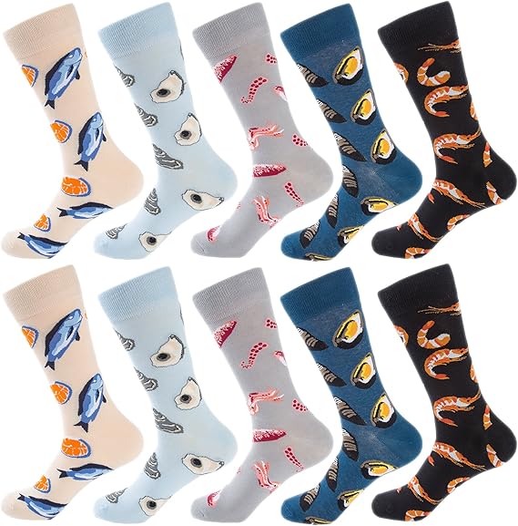 Amazon Co Jp Newto 靴下 メンズ ソックス 大きいサイズ 10足セット ビジネス スポーツ 綿 抗菌通気 春夏秋冬 黒灰紺水色 可愛い 海洋生物柄 カキ柄 エビ柄 魚柄 イガイ柄 イカ柄 服 ファッション小物