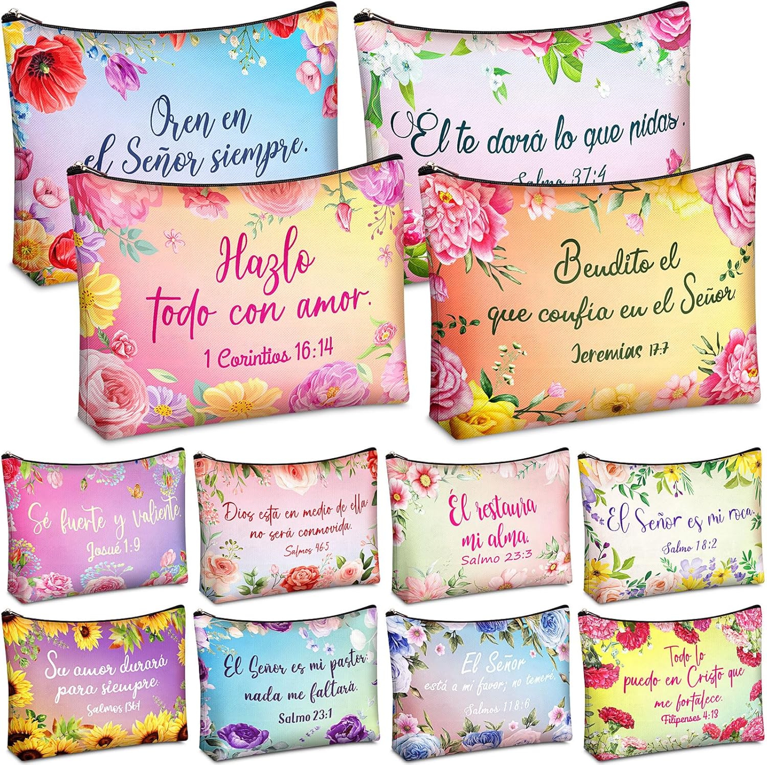 Kacctyen Spanish Christian Cosmetic Bags Bulk Mother's Day Church Gifts Spanish Christian Gifts for Women Bible Verse Pencil Pouch Makeup Bag Regalos Religiosos Para Mujer(24 Pcs,Classic Style)