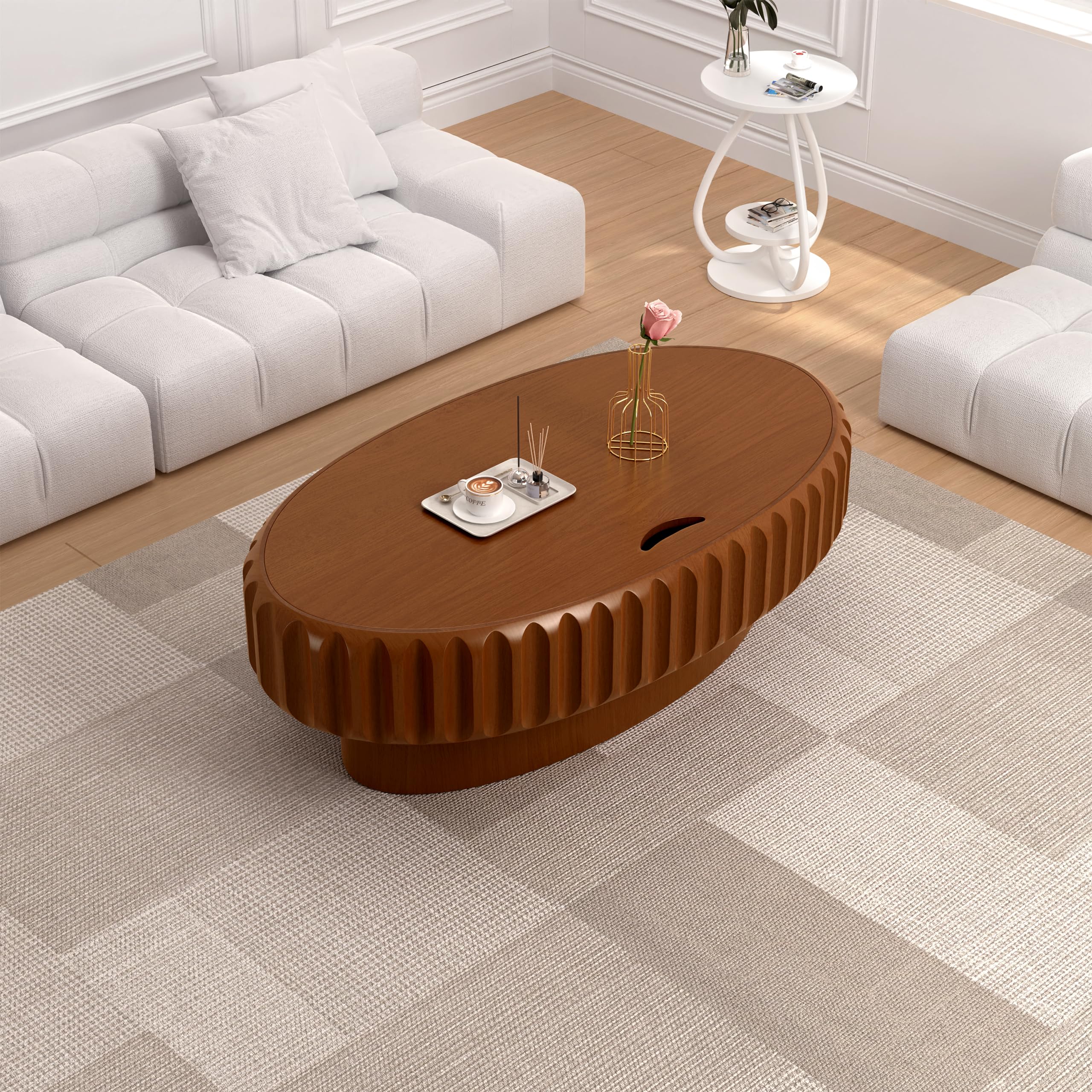43,3 Zoll Ovaler Couchtisch mit Stauraum, D 110CM