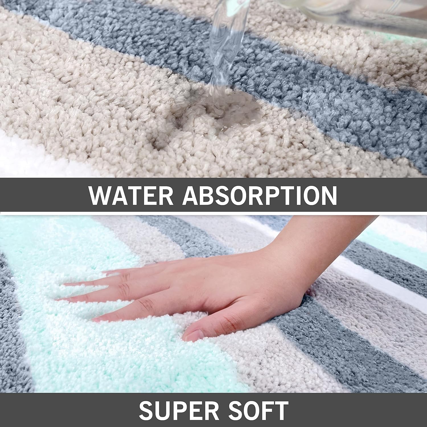 EARTHALL Green Bathroom Rug Mat, 18"x26", Extra Soft Absorbent Premium Bath Rug, Non-Slip Comfortable Bath Mat, Machine Wash Dry, Carpet for Tub, Shower, Bath Room (Green/Grey)