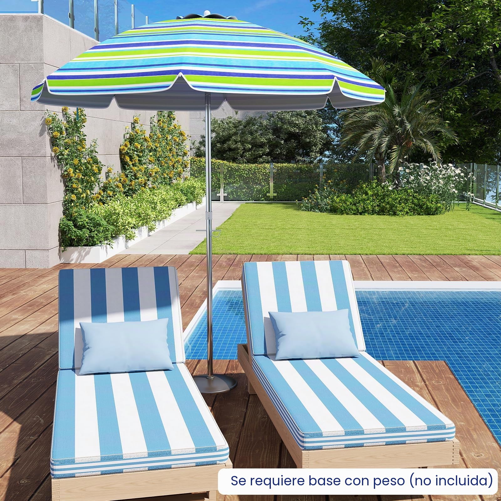 KOMFOTTEU Sombrilla Inclinable Ø 200 cm de Playa, Parasol de Jardín con Protección UV, Paraguas Plegable con Anclaje y Bolsa de Transporte, Sombrilla para Patio, Balcón, Piscina