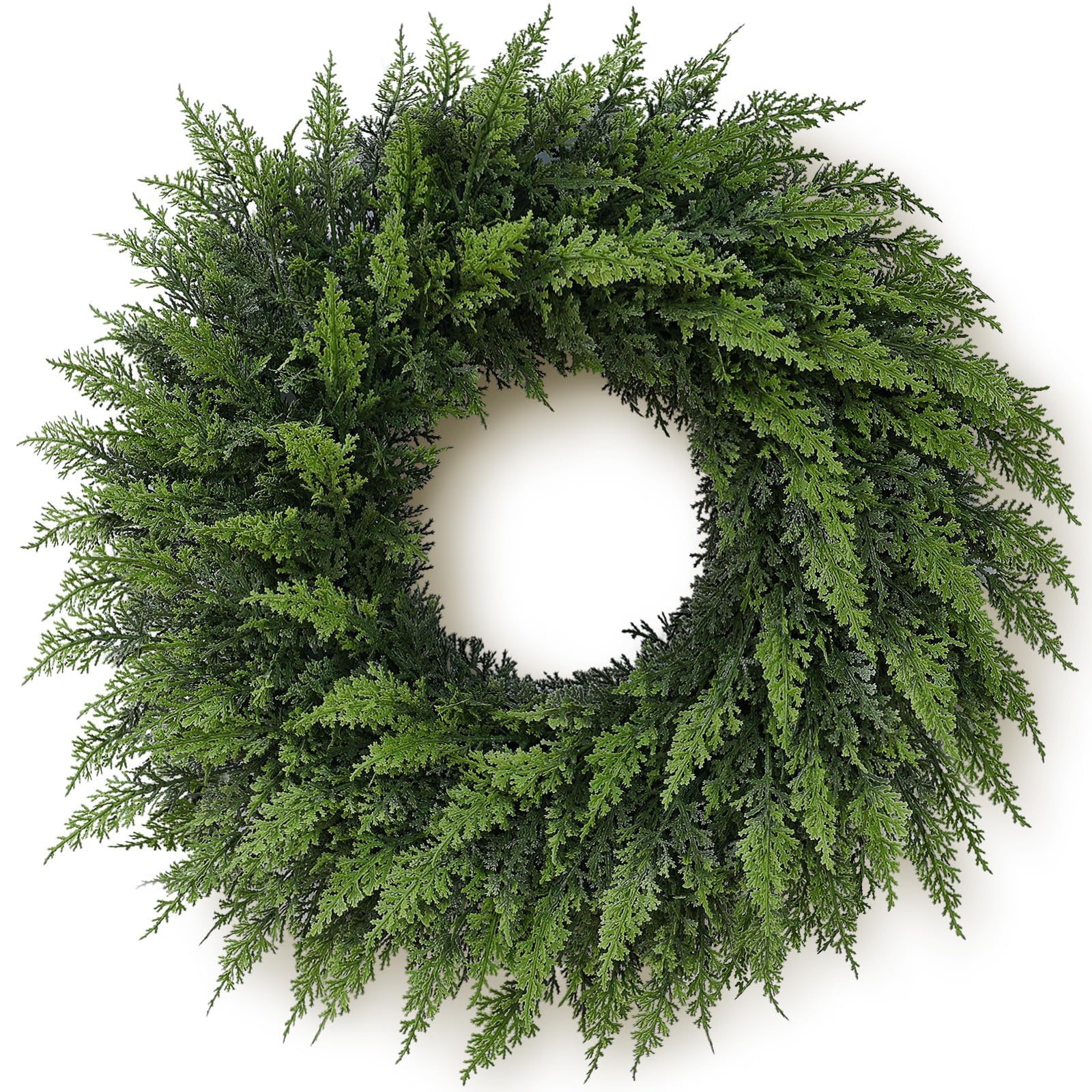 24" Artificial Lifelike Touch Cedar Christmas Wreath for Front Door Decor