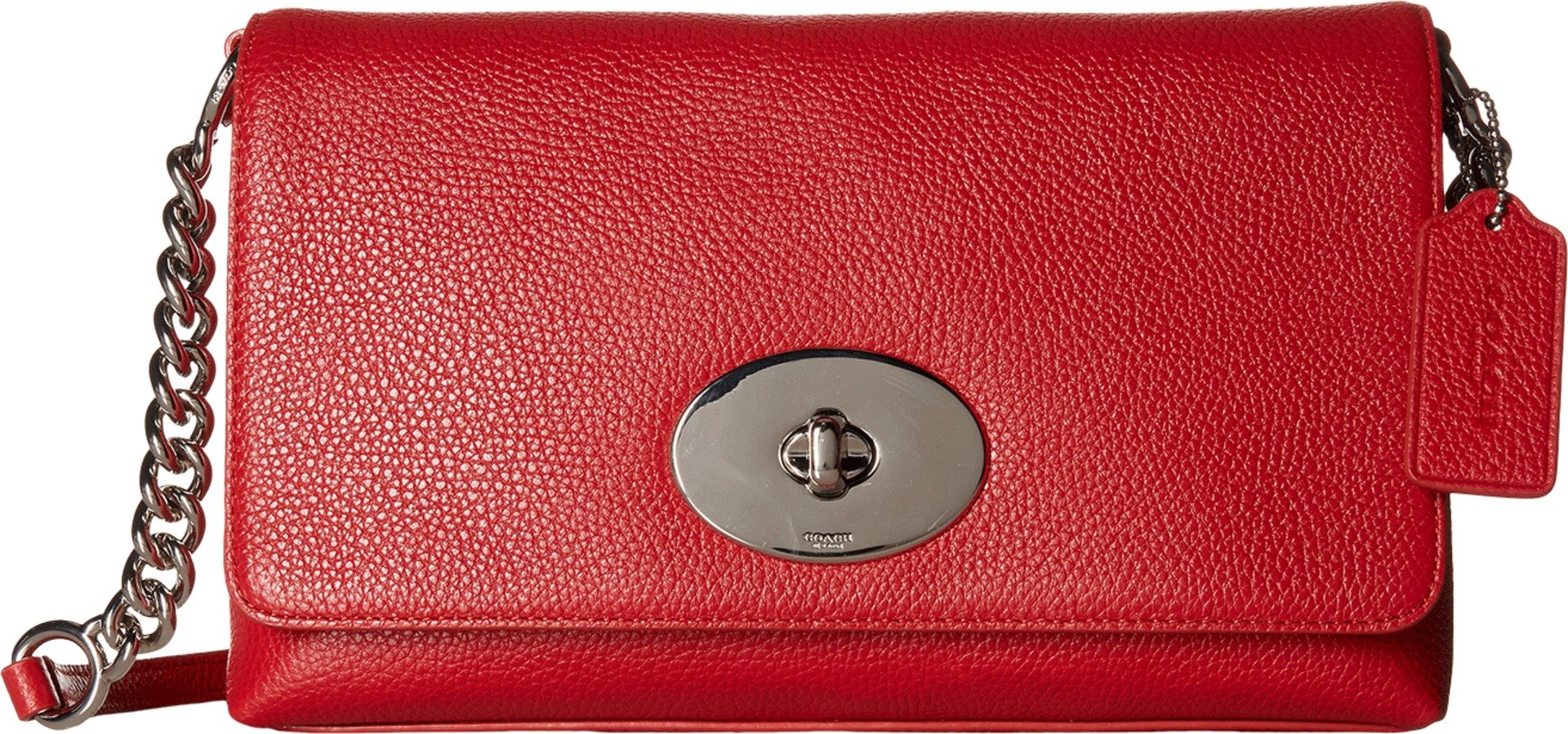 COACH Bandolera cruzada de piel de guijarro pulida para mujer, color rojo verdadero, talla única, Rojo -, Small