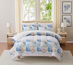 Floral Comforter Set Full Size with Sheets Bed in a Bag – Deep Pocket Fitted Sheet with Elastic Corners, Cozy Comforter, Pillowcases & Shams – Soft Microfiber All Season Bedding – Machine Washable