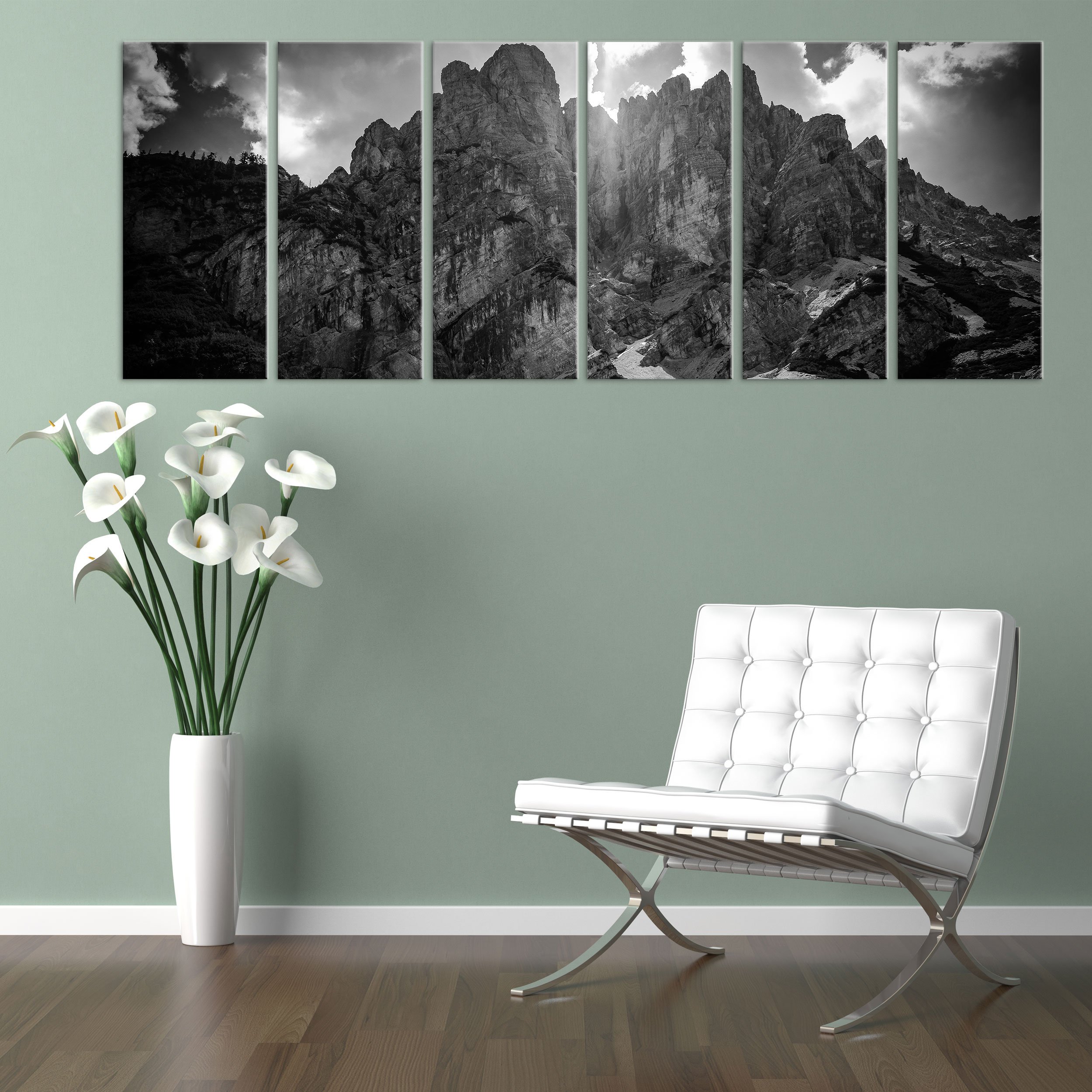 QUADRO SU TELA CANVAS - INTELAIATO - PRONTO DA APPENDERE - Montagne Bianco e Nero - Paesaggio Natura Panorama - 190x70cm (cod.4415)