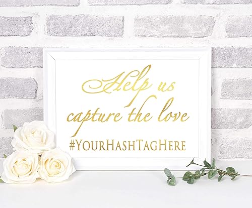 Miniatura 5 de Wedding Hashtag Sign, Gold Foil Print, Share The Love Social Media Signage, Instagram, Unframed Wall Art Poster