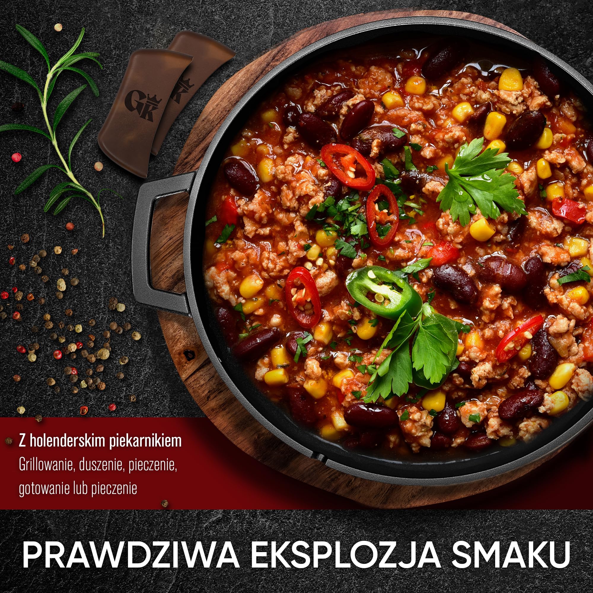 Gusskönig 2w1: Żeliwny garnek (4,8L) & patelnia grillowa (1,8L). Wstępnie przyprawiony. Idealny do zapiekania, gotowania i grillowania.