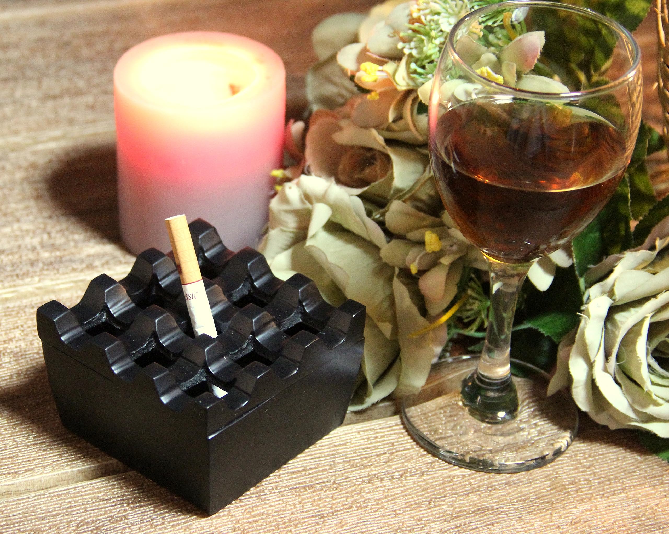 PURI - Aluminium Cigar/Cigarette Ashtray,9 GRIDS, Windproof Tabletop, Black Matt Finish - Hand Crafted in India-image-46