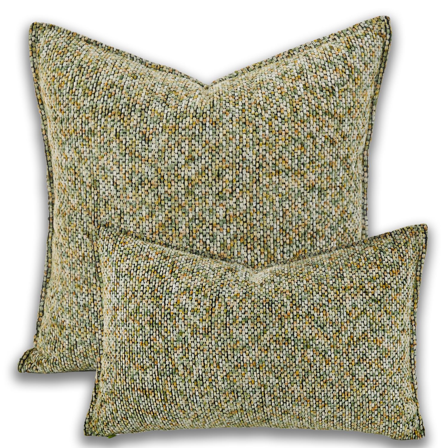 Yonous Premium Series Classic Tweed Cushion Covers, Luxurious Chenille Front & Dutch Velvet Back Throw Pillow for Home Décor, Covers Only, Moss Green, 18x18 Inch / 45 x 45 cm
