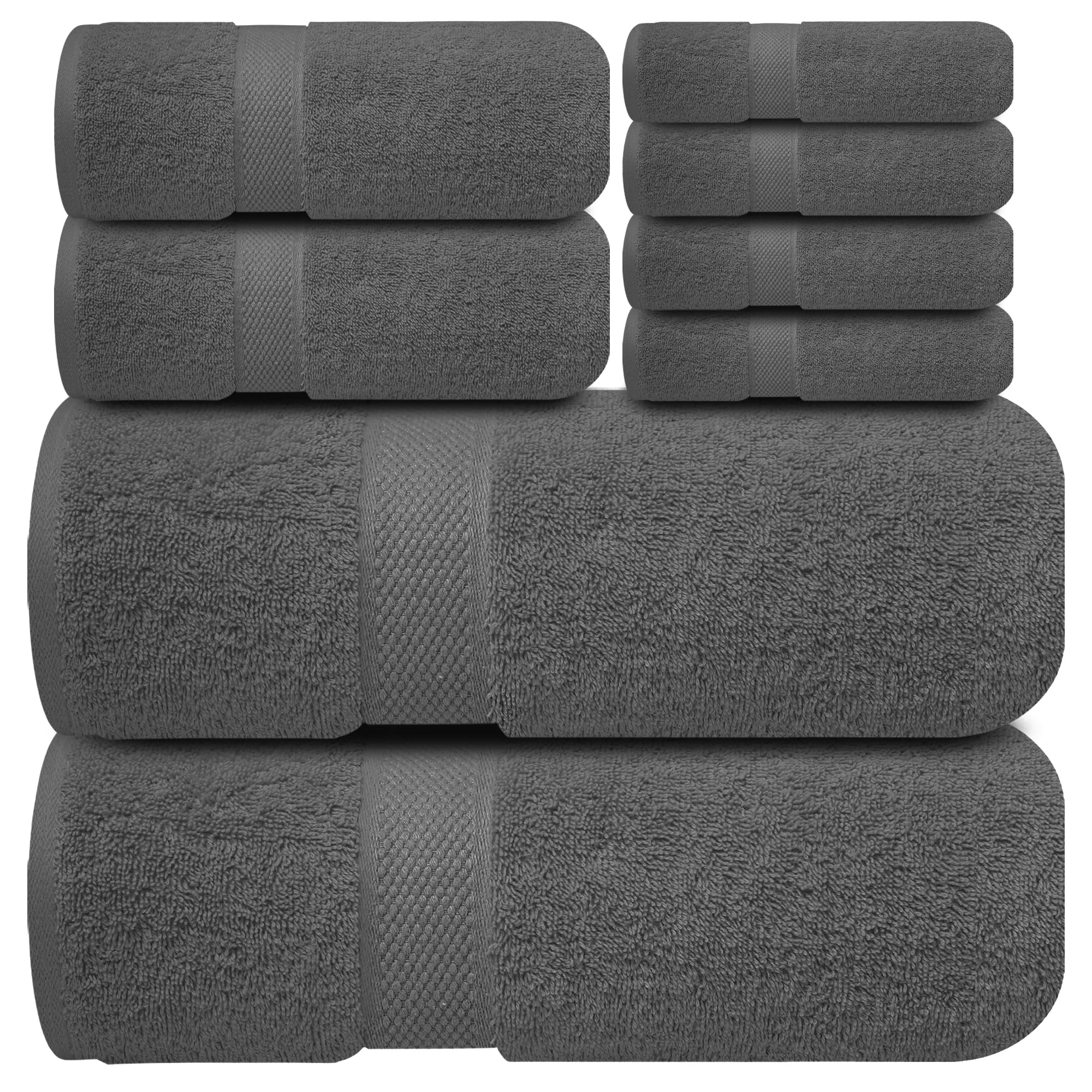 Infinitee XclusivesPremium Bath Towel Set 8-Piece (2 Bath Towels, 2 Hand Towels, 4 Washcloths), Super Absorbent Soft 100% Ring-Spun Cotton for Spa, Gym, Hotel & Bathroom |Shadow Grey|OEKO-TEX STANDARD 100OEKO-TEX MADE IN GREENOEKO-TEX MADE IN GREENOEKO-TEX MADE IN GREEN