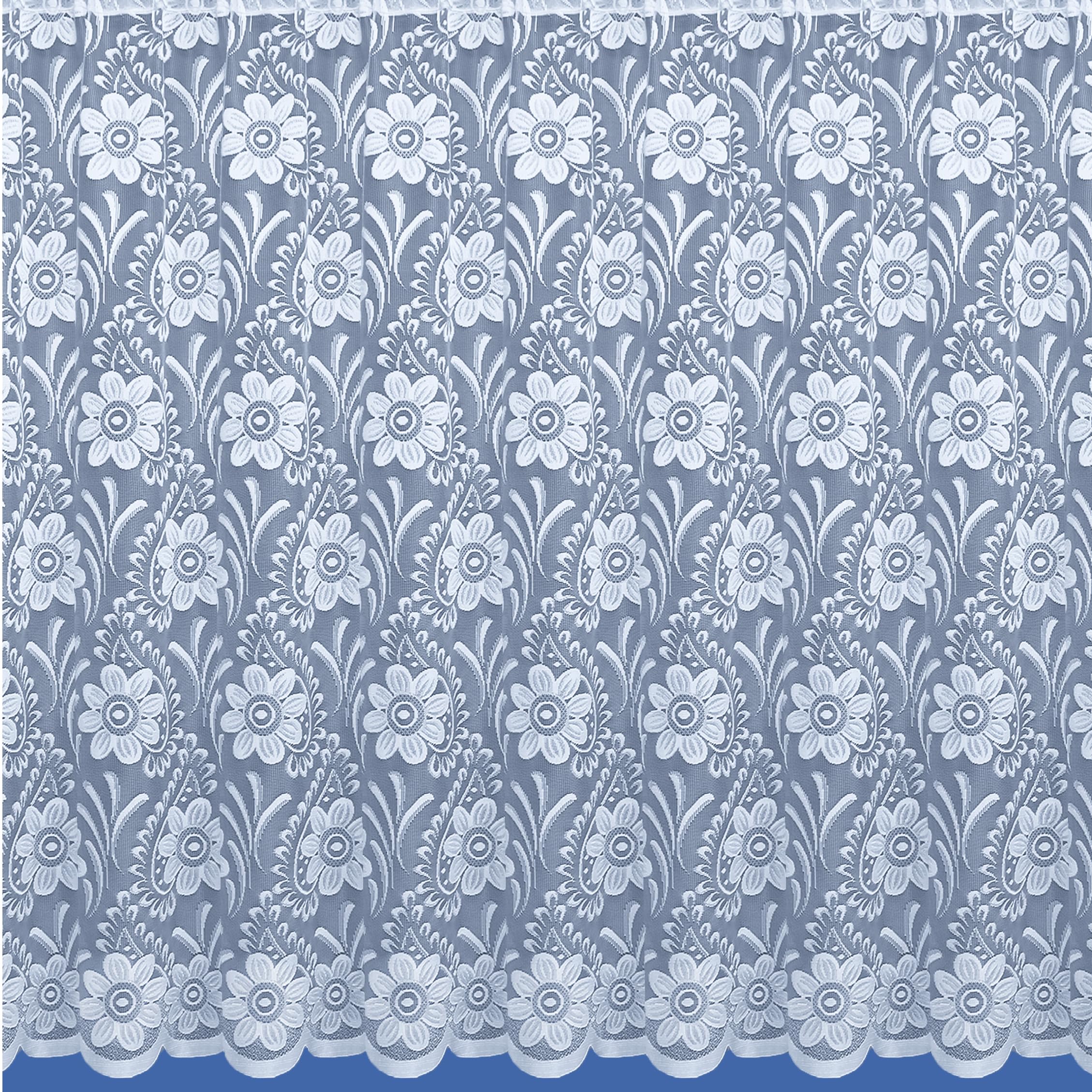 3 Metres Wide x 54" (137cm) Drop - Calgary White Heavy Lace Net Curtain With Retro All Over Floral Design - Patterned Scalloped Hem - Easy To Hang With Slot Top Header - By Kellys Soft Furnishings