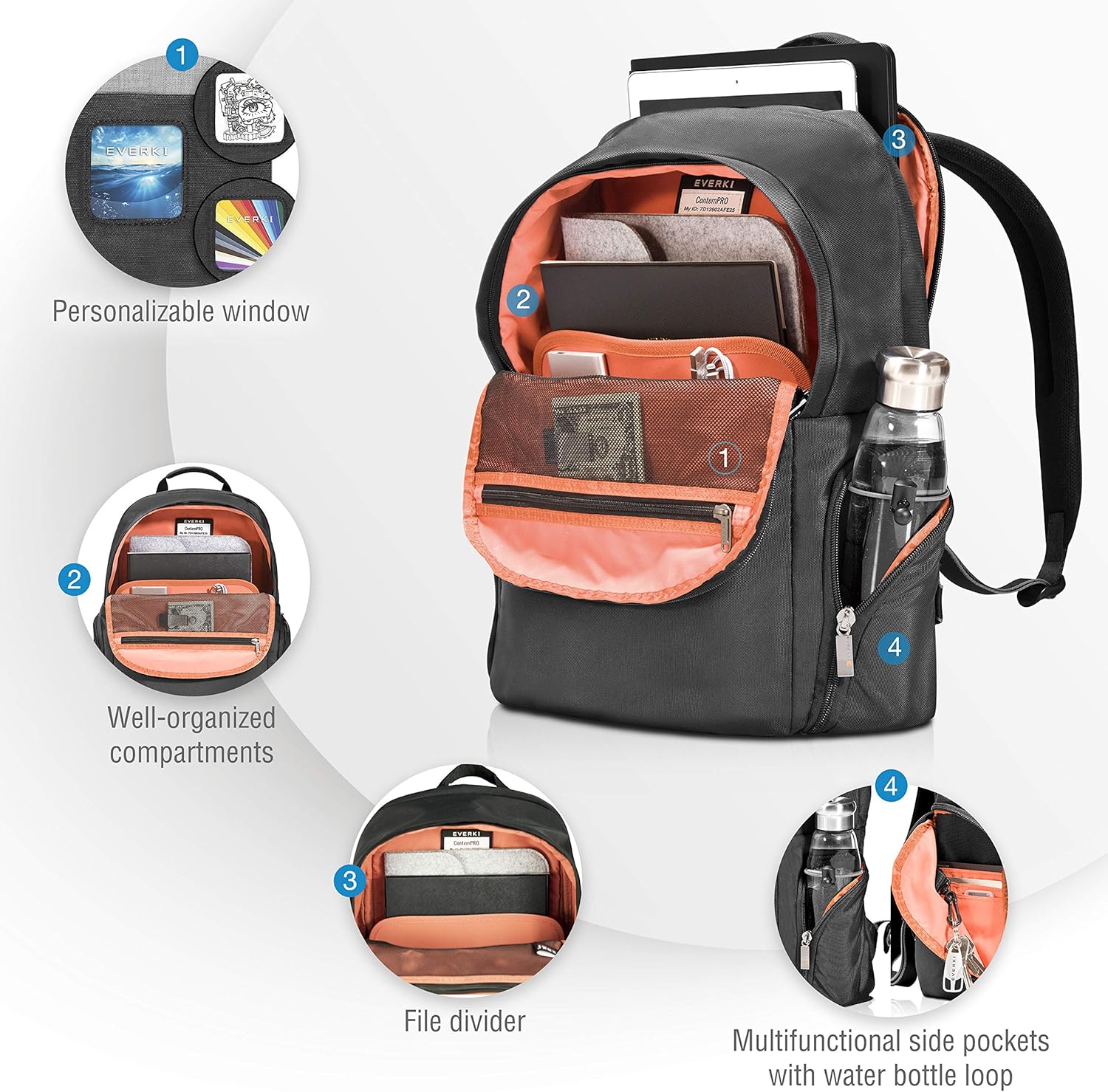 Everki EKP160 ContemPRO Commuter Laptop Backpack, up to 15.6" - Black