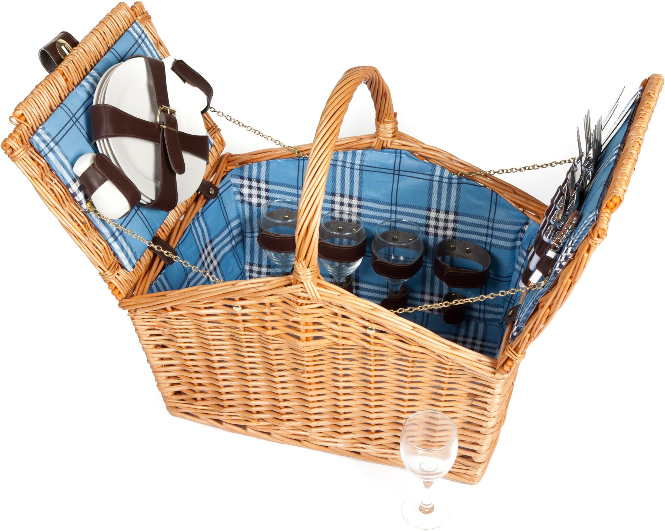 La Roca 4 Person Wicker Picnic Basket Hamper Blue