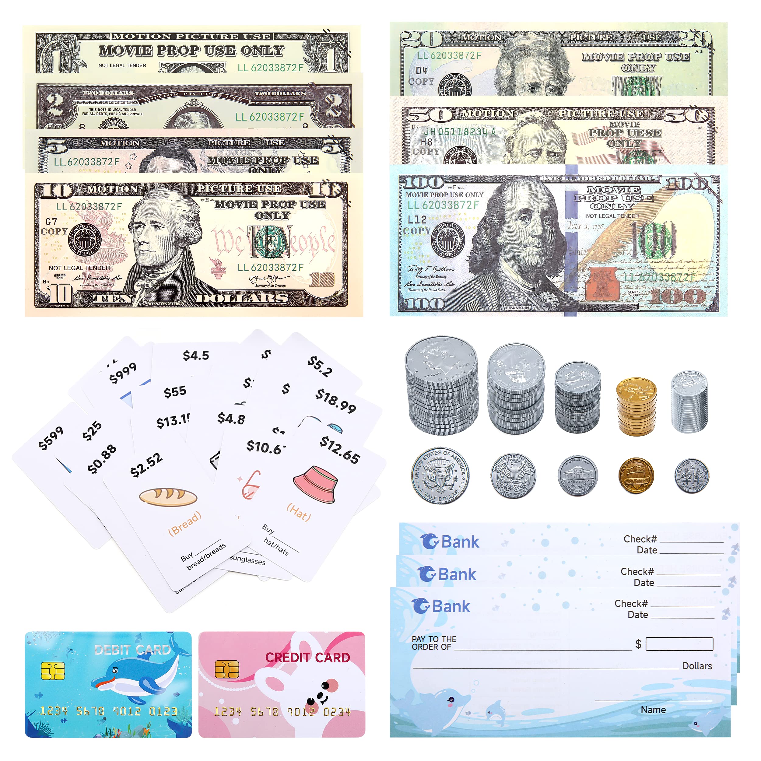 Buy 215 Pcs Play Money for Kids Fake Money Set Pretend Play & Learn